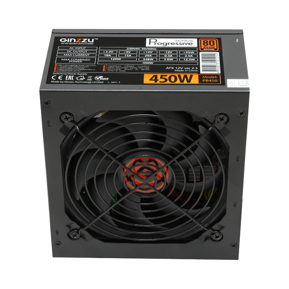 

Блок питания 450 Вт ATX Ginzzu PB450, 120 мм, 80 Plus Bronze, Bulk (OEM), Черный, PB450