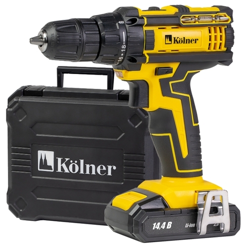 

Дрель-шуруповерт Kolner KCD 14,4/2LC, аккумуляторный, 27 Н·м, 1450 об/мин, 14.4V, 2 А·ч, Li-Ion, два акб, быстрозажимной патрон, кейс, 1.2кг, KCD 14,4/2LC