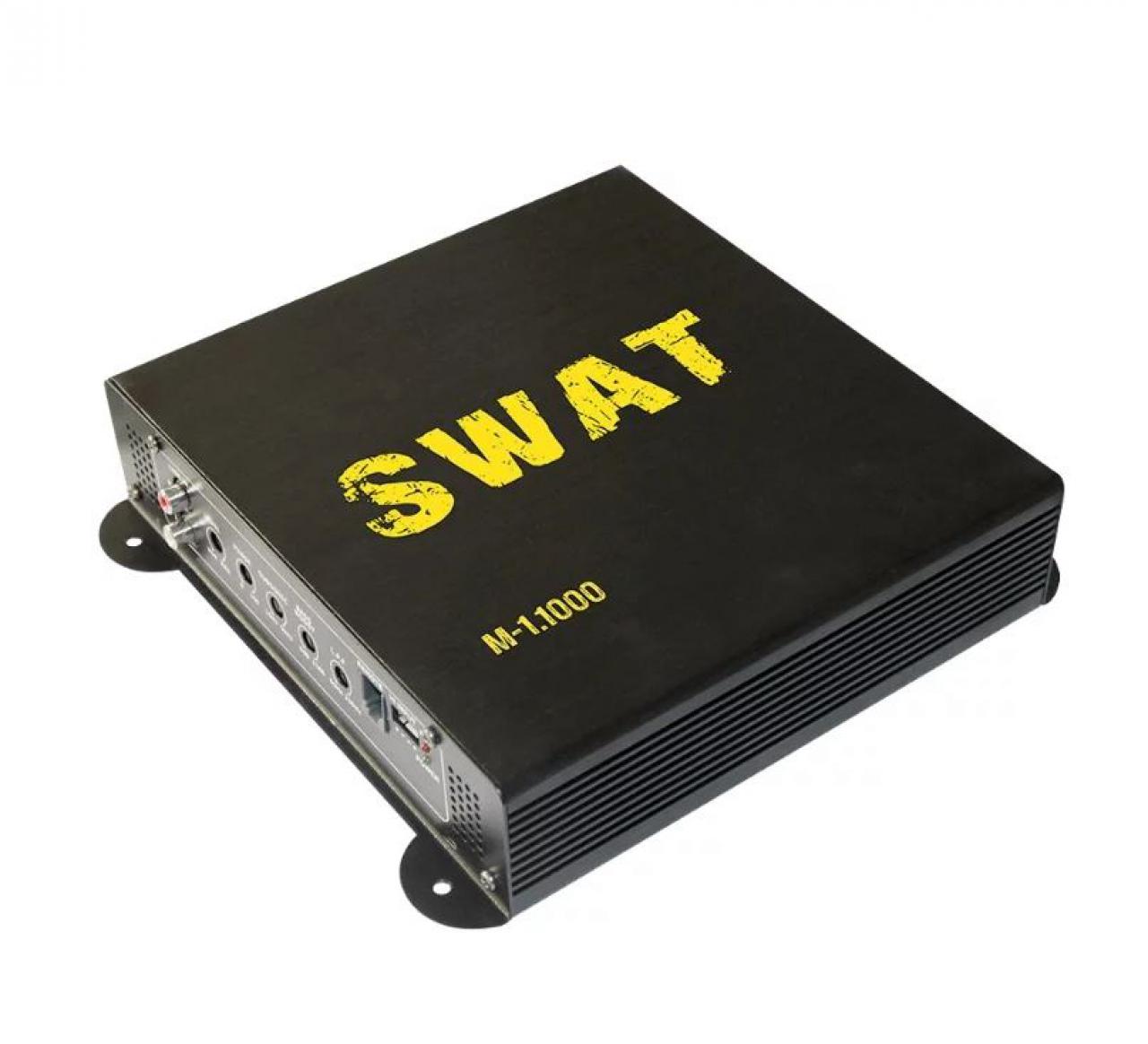Автомобильный усилитель SWAT M-1.1000, класс-D, 1x650 Вт 4 Ом, 1x1 кВт 2 Ом, 90 дБ, Bass Boost, ПДУ (M-1.1000)