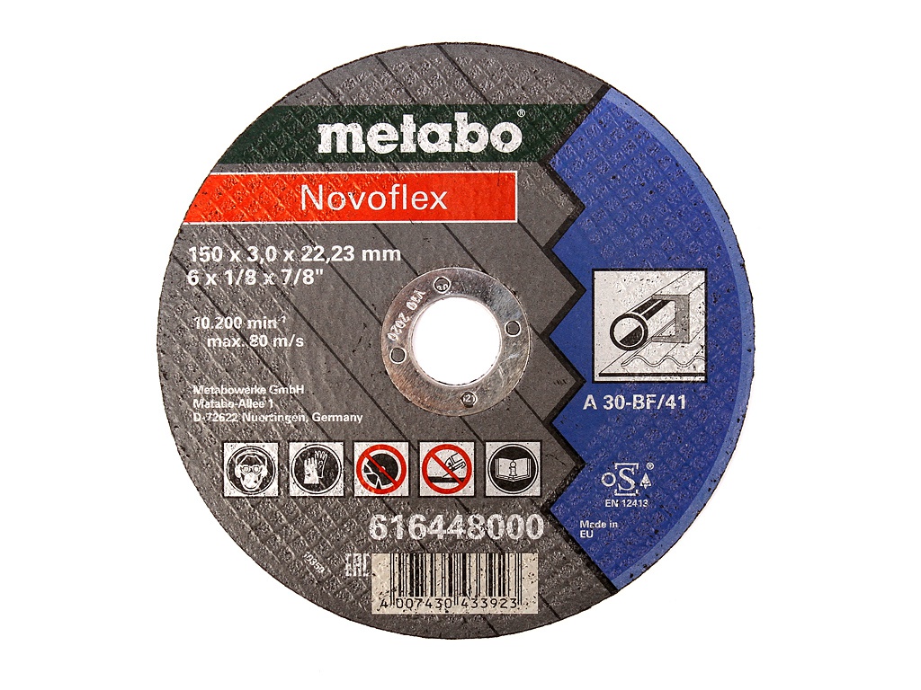 

Диск отрезной Metabo Novoflex ⌀150ммx3мм x 22.2мм, прямой, по металлу, 1шт. (616448000), Novoflex