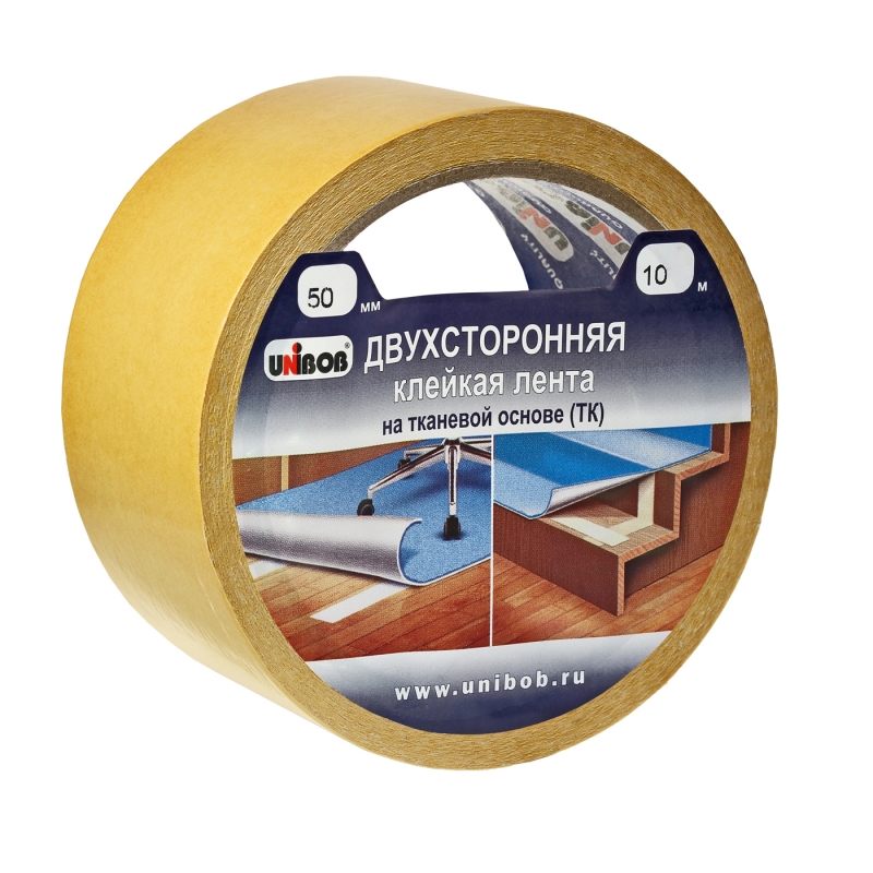 

Клейкая лента монтажная 5 см x 10 м двусторонняя, ткань, прозрачный, Unibob (41141)