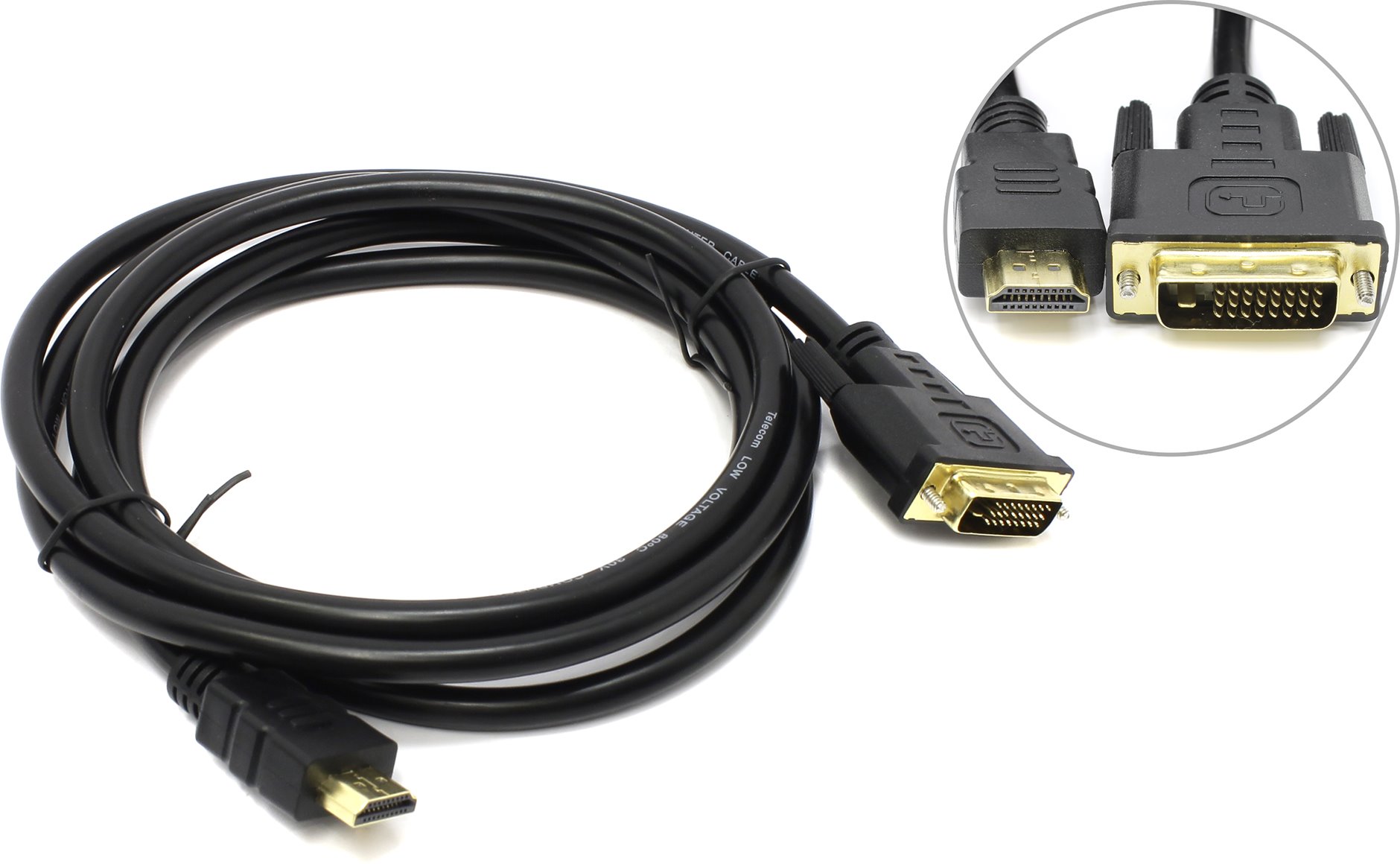 

Кабель HDMI(19M)-DVI-D(25M) Dual Link, 2м, черный Telecom (CG481G-2M)