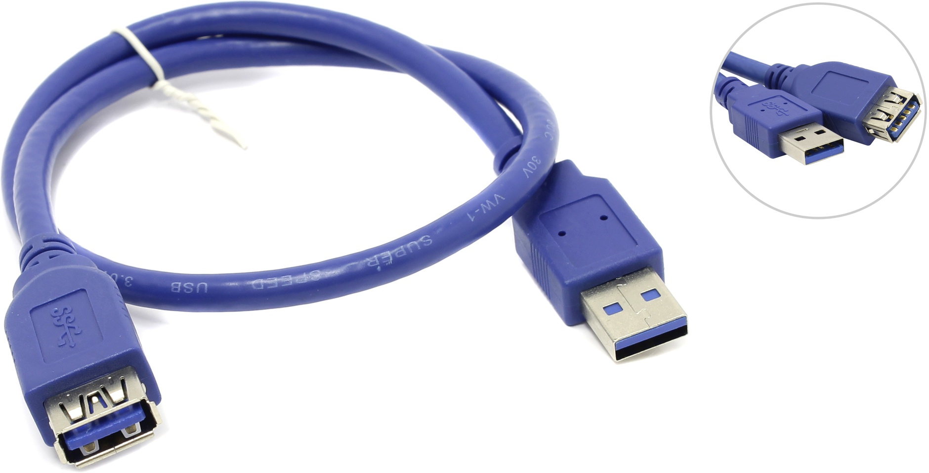 Кабель-удлинитель USB(Am)-USB(Af), 50 см, синий, VCOM