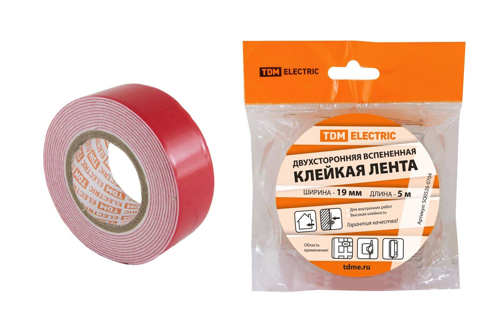 

Клейкая лента монтажная 1.9 см x 5 м двусторонняя, ЭВА, вспененная, белый, 1 шт., TDM (SQ0526-0704)