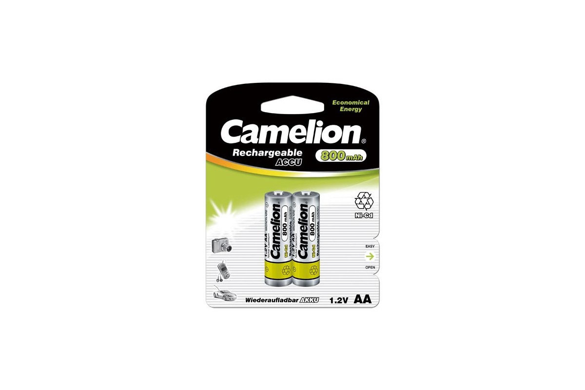 

Аккумулятор Camelion NC-AA800BP2, AA, 1.2V 800 мА·ч, 2 шт, NC-AA800BP2