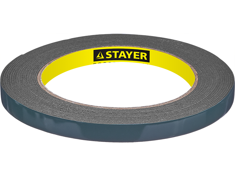 Клейкая лента монтажная 9 мм x 5 м двусторонняя, вспененная, черный, 1 шт., STAYER PROFI (12233-09-05)