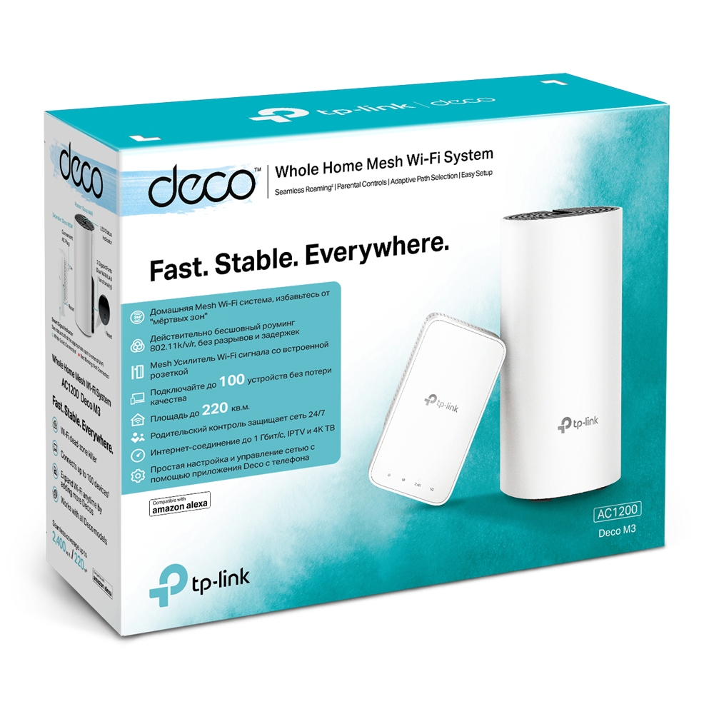 Mesh система TP-LINK Deco M3, до 1167 Мбит/с, комплект 2, 760334 купить по  цене 10500 руб в Омске в интернет-магазине e2e4