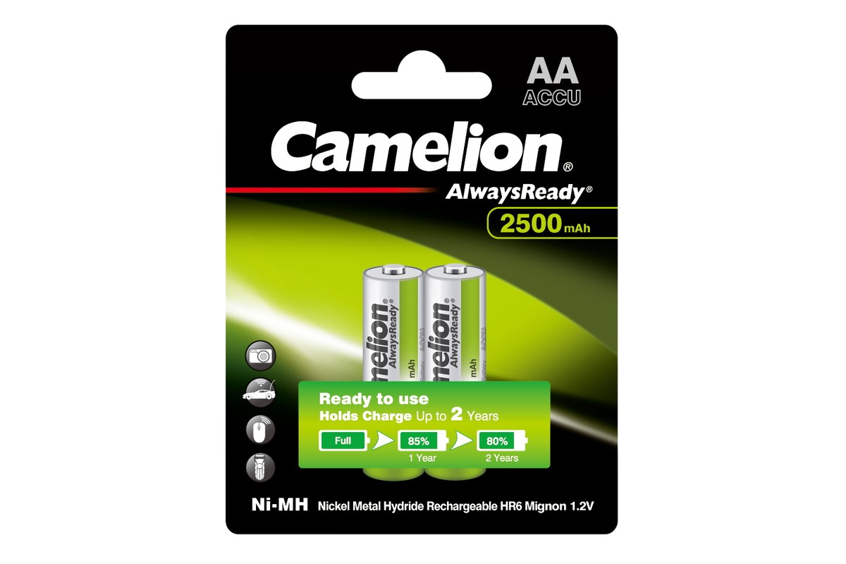 

Аккумулятор Camelion NH-AA2500ARBP2, AA, 1.2V 2.5 А·ч, 2 шт, NH-AA2500ARBP2