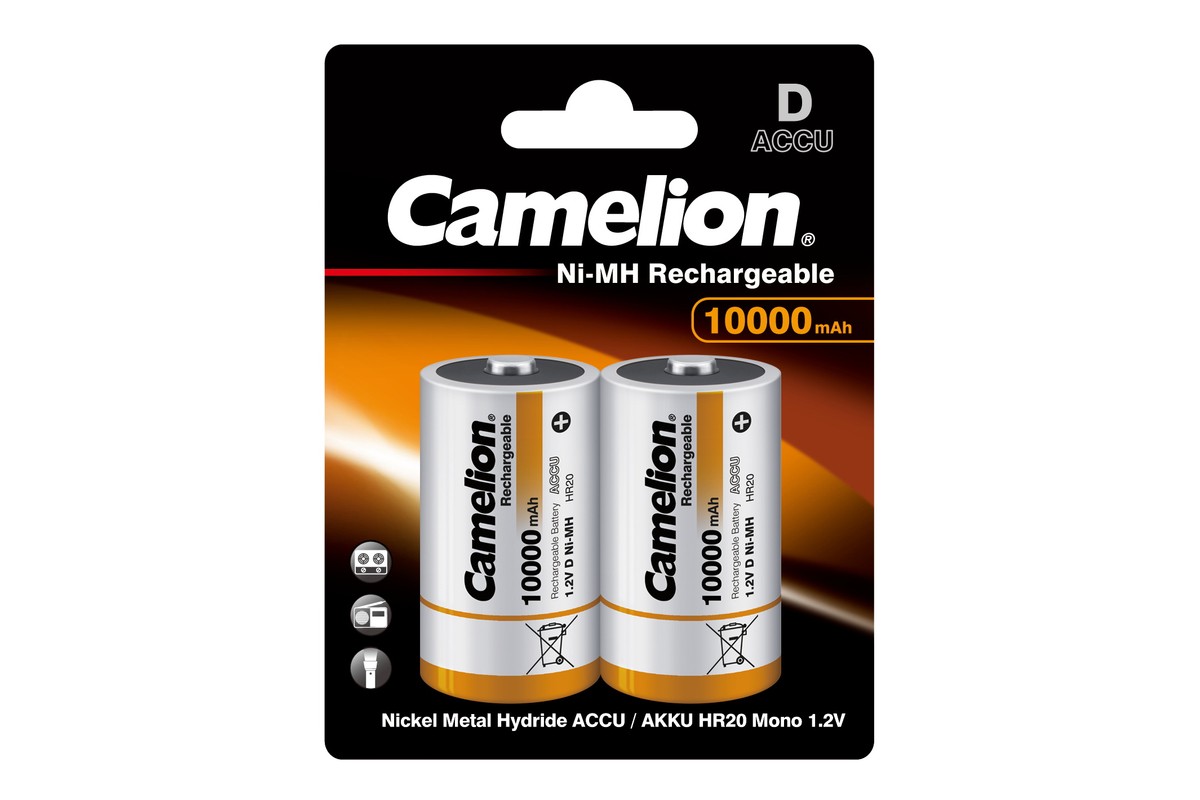 

Аккумулятор Camelion NH-D10000BP2, HR20, 1.2V 10 А·ч, 2 шт, NH-D10000BP2