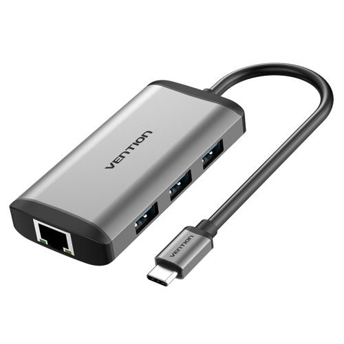 Док-станция Vention USB Type-C-USB 3.0 F x 3/HDMI 19F/RJ45 F/USB Type C F, 15см, серый (CNCHB)