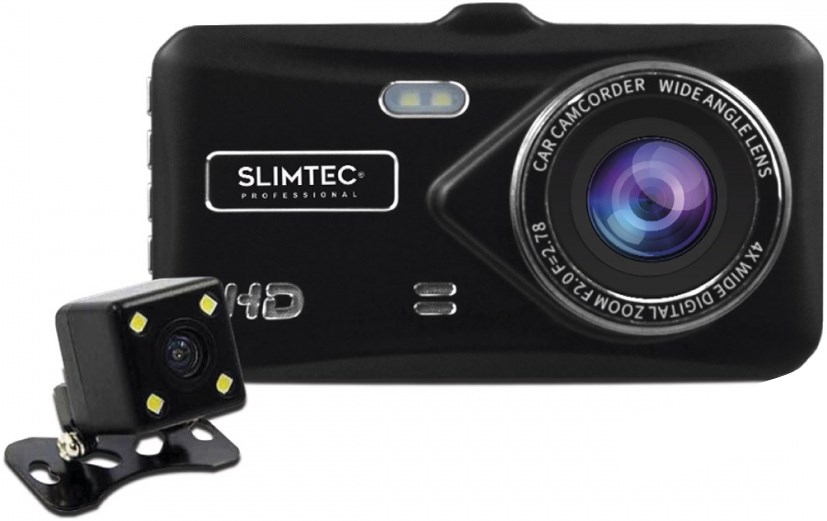 

Видеорегистратор Slimtec Dual X5, Количество камер - 2, 1920×1080 30 к/с, 150, 4" 800×480, G-сенсор, microSDHC (ST73000), Dual X5
