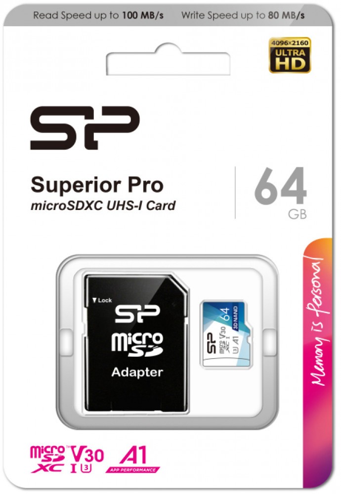 Карта памяти 64Gb microSDXC Silicon Power Superior Pro Class 10 UHS-I U3 + адаптер