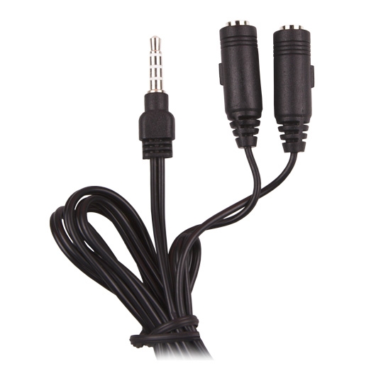 

Кабель-переходник (адаптер) Jack 3.5mm(4pin)(M)-2xJack 3.5mm(F), 1м, черный Ritmix (RAS-110)