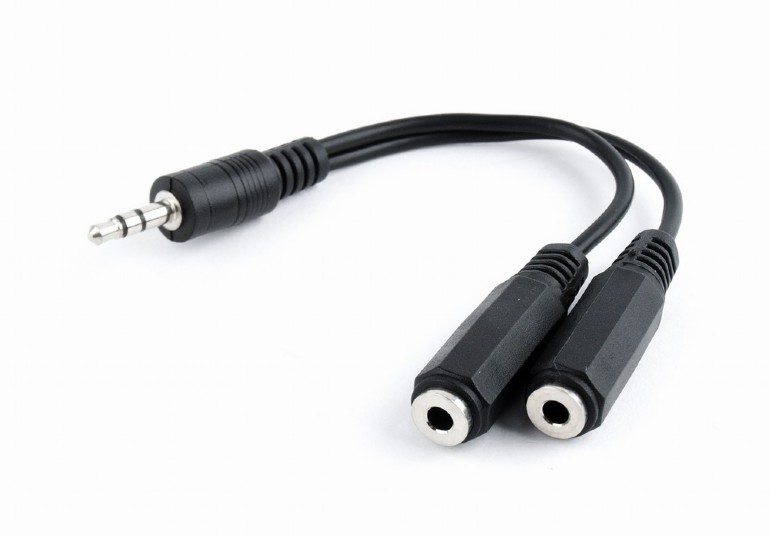 

Кабель-разветвитель Jack 3.5mm(M)-2xJack 3.5mm(F), 10 см, черный Cablexpert (CCA-415-0.1M)