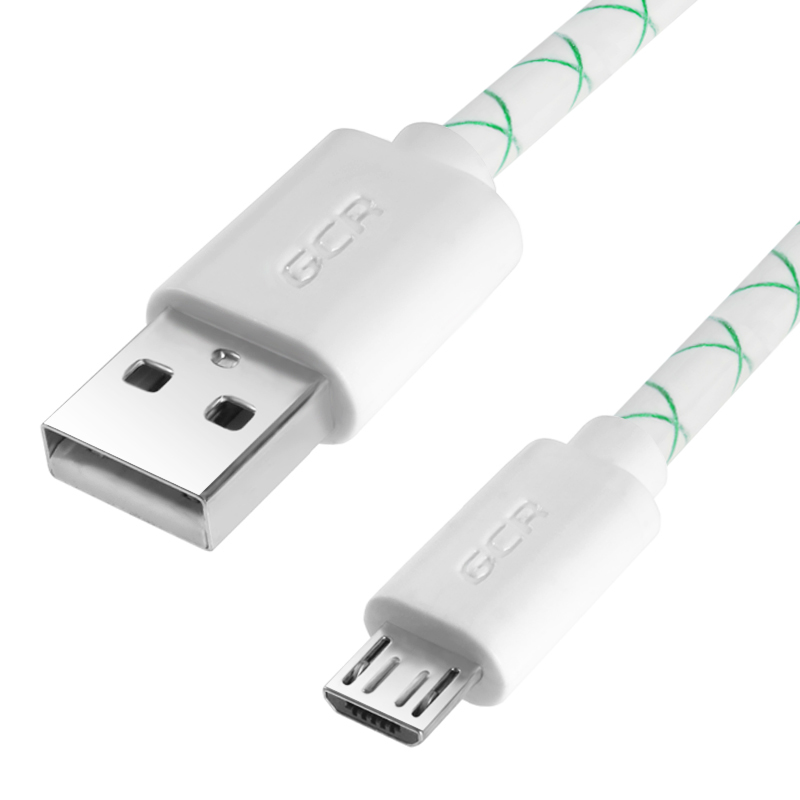 Кабель Greenconnect USB2.0(Am)-microB 5pin, Ферритовый фильтр, поддержка QUICK CHARGE, 480 Мбит/c, морозостойкий, 50см, белый/зеленый (GCR-UA9MCB3-BD-0.5m), цвет белый/зеленый - фото 1