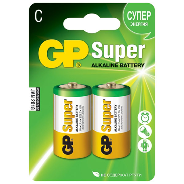 

Батарея GP LR14-CR2, 1.5V 2шт, Золотистый/белый