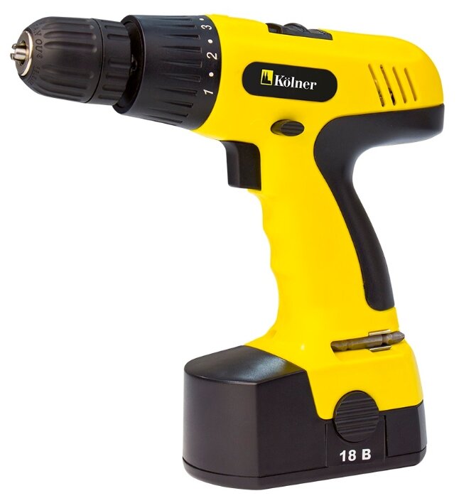 

Дрель-шуруповерт Kolner KCD 18/2С, аккумуляторный, 15 Н·м, 1150 об/мин, 18V, 1.3 А·ч, Ni-Cd, два акб, быстрозажимной патрон, кейс, 1.7кг, KCD 18/2С