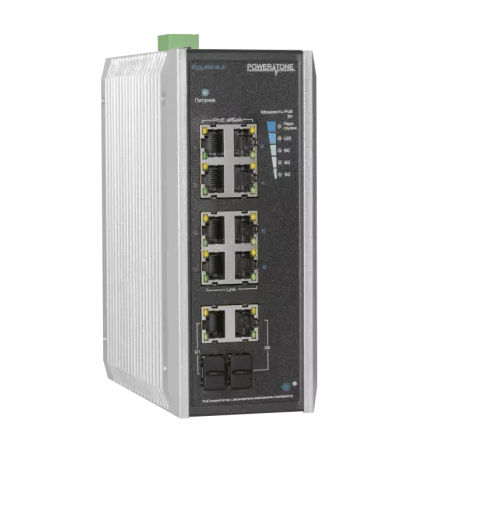 

Коммутатор Powertone PUS-CC08-120i, кол-во портов: 8x100 Мбит/с, кол-во SFP/uplink: 2x1 Гбит/с, PoE: 8шт.x30W (макс. 120W), PUS-CC08-120i