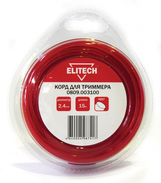 

Леска триммерная Elitech, круг 2.4ммx15м (0809.003100)