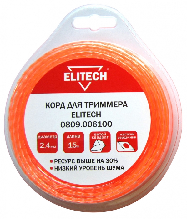 

Леска триммерная Elitech, витой квадрат (твист) 2.4ммx15м (0809.006100)