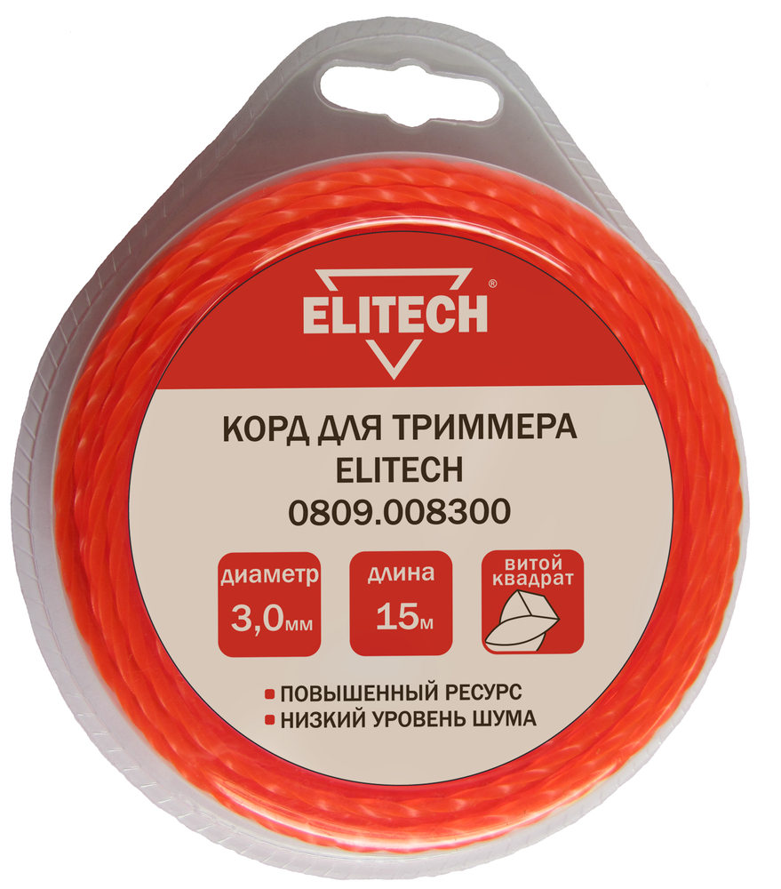 Леска триммерная Elitech, витой квадрат (твист) 3ммx12м (0809.008300)