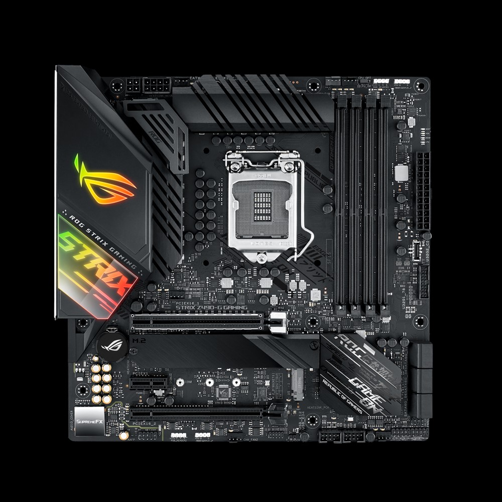 

Материнская плата ASUS ROG STRIX Z490-G GAMING, Socket1200, Intel Z490, 4xDDR4, 2PCI-Ex16, 6SATA3, 7.1-ch, 2.5GLAN, 7USB 3.2, 2USB Type-C, HDMI, DisplayPort, mATX, Retail, ROG STRIX Z490-G GAMING