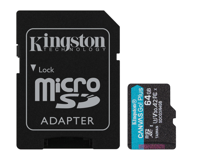 Карта памяти 64Gb microSDXC Kingston Canvas Go! Plus Class 10 UHS-I U3 + адаптер