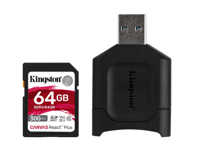 

Карта памяти 64Gb SDXC Kingston Canvas React Plus Class 10 UHS-II U3 + USB reader (MLPR2/64GB), MLPR2/64GB