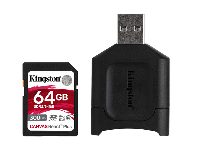 Карта памяти 64Gb SDXC Kingston Canvas React Plus Class 10 UHS-II U3 + USB reader (MLPR2/64GB)