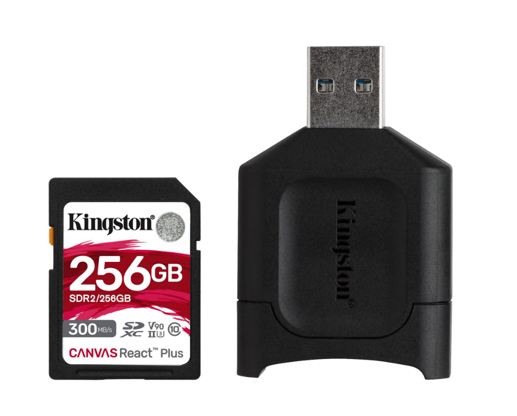 

Карта памяти 256Gb SDXC Kingston Canvas React Plus Class 10 UHS-II U3 + USB reader (MLPR2/256GB), MLPR2/256GB