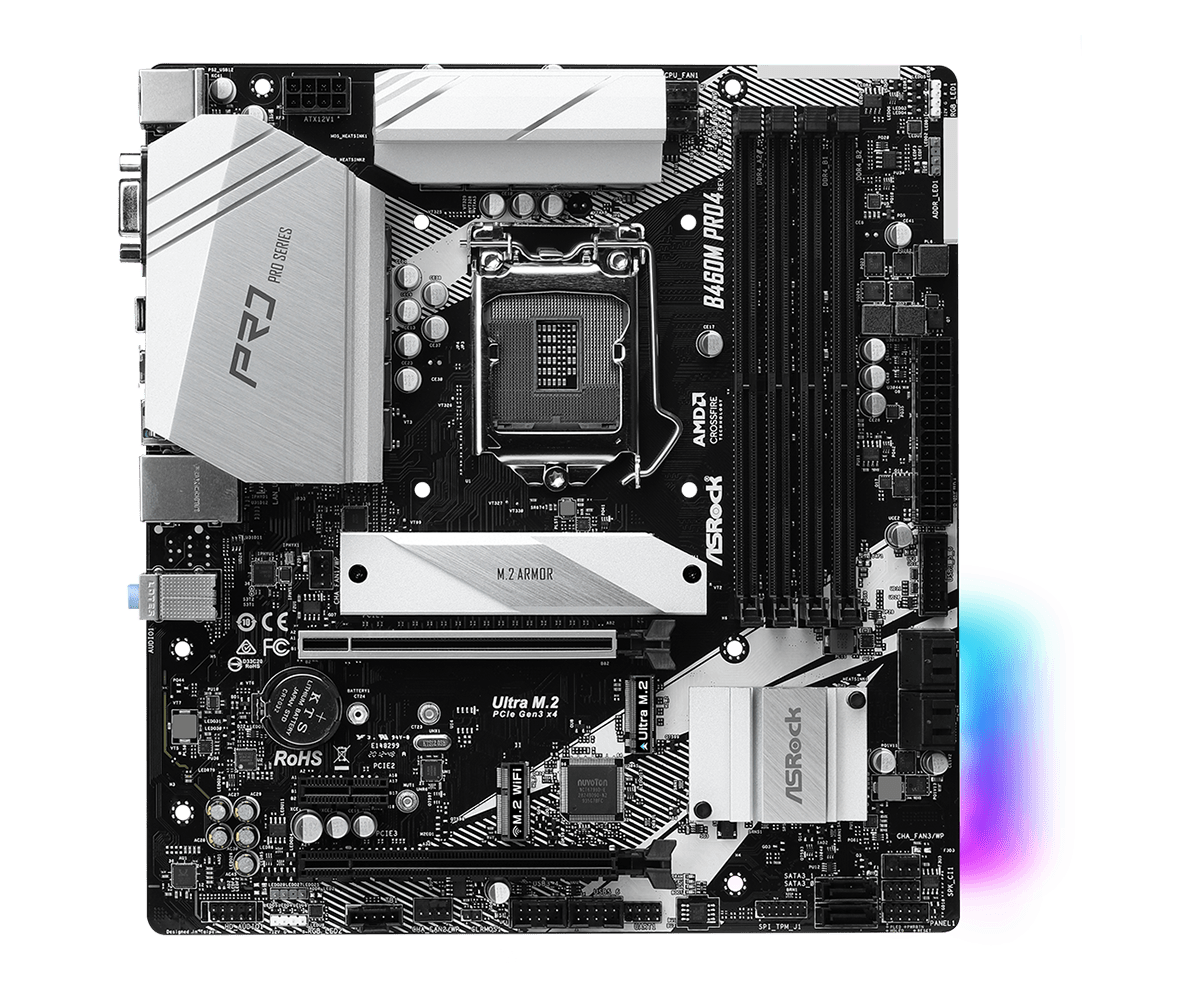 

Материнская плата ASRock B460M Pro4, Socket1200, Intel B460, 4xDDR4, 2PCI-Ex16, 5SATA3, 7.1-ch, GLAN, 6 USB 3.2, 1 USB Type-C, VGA, HDMI, DP, mATX, Retail, B460M Pro4