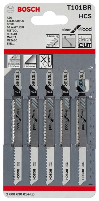 

Набор пилок для лобзика Bosch L10 см x 7.4 см, чистый рез, по дереву, 5 шт. (2608630014)