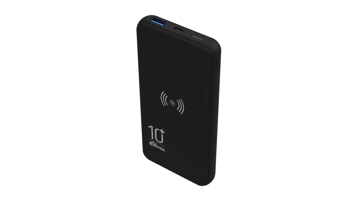 

Портативный аккумулятор (Powerbank) Ritmix RPB-10008, 10000mAh, 1xUSB, 2A, Type-C, QC, PD, QI, черный, RPB-10008