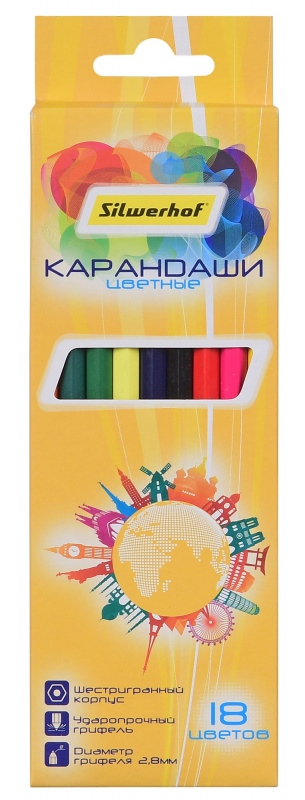 

Набор цветных карандашей Silwerhof Солнечная коллекция, шестигранные, 18 шт. (134218-18)