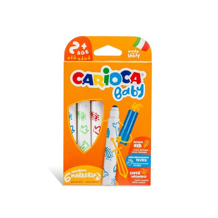 Фломастеры смываемые Carioca Baby 2+ Superwashable, 6 шт. (42813)