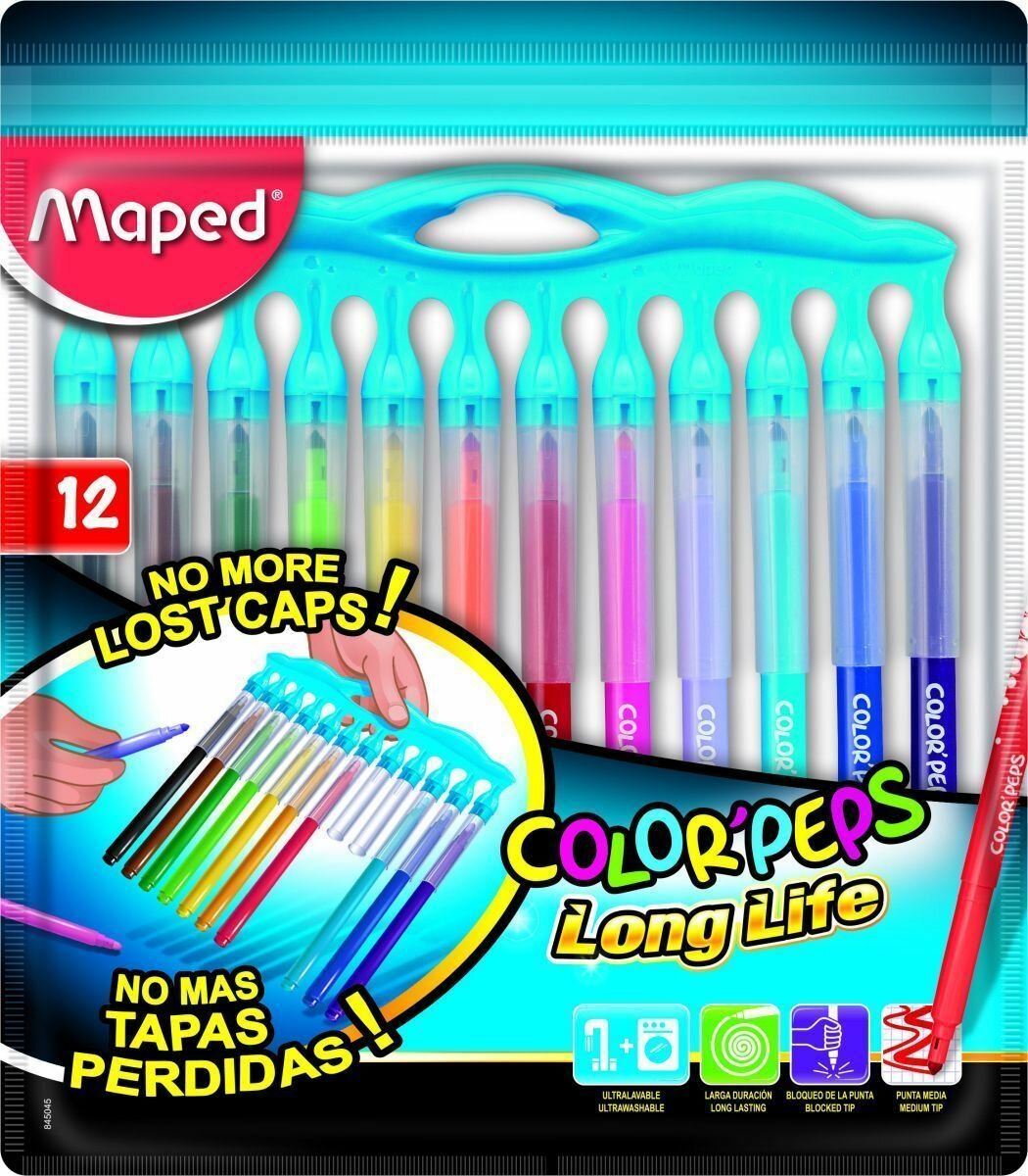Фломастеры смываемые Maped Color Pep's Long Life, 12 шт. (845045)