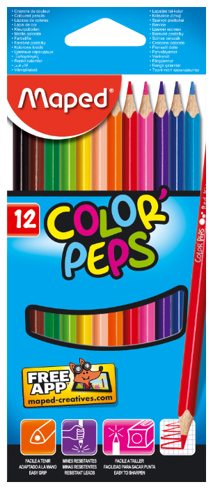 

Набор цветных карандашей Maped Color Peps, трехгранные, 12 шт. (183212)