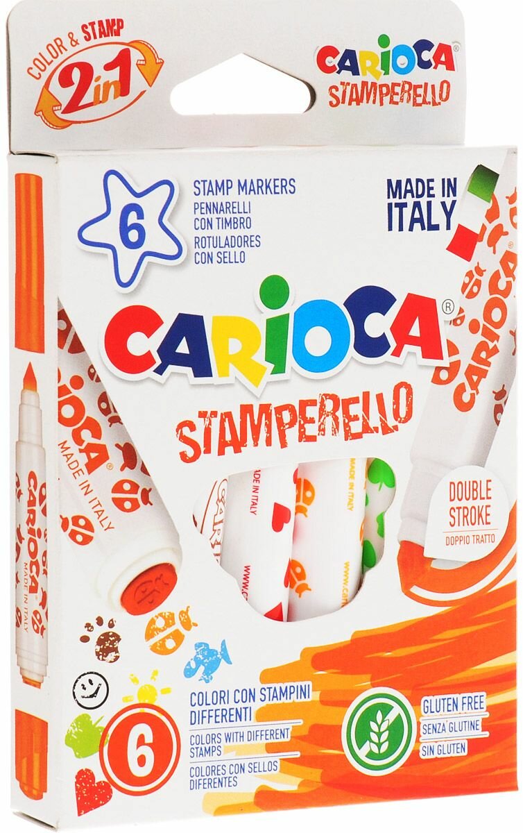 

Фломастеры двусторонние смываемые Carioca Carioca STAMPERELLO, 6 шт. (460629), Carioca STAMPERELLO