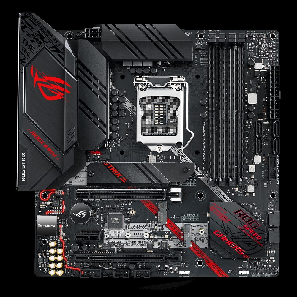 

Материнская плата ASUS ROG STRIX B460-G GAMING, Socket1200, Intel B460, 4xDDR4, 2PCI-Ex16, 6SATA3, 7.1-ch, GLAN, 8USB 3.2, 2USB Type-C, HDMI, DisplayPort, mATX, Retail, ROG STRIX B460-G GAMING