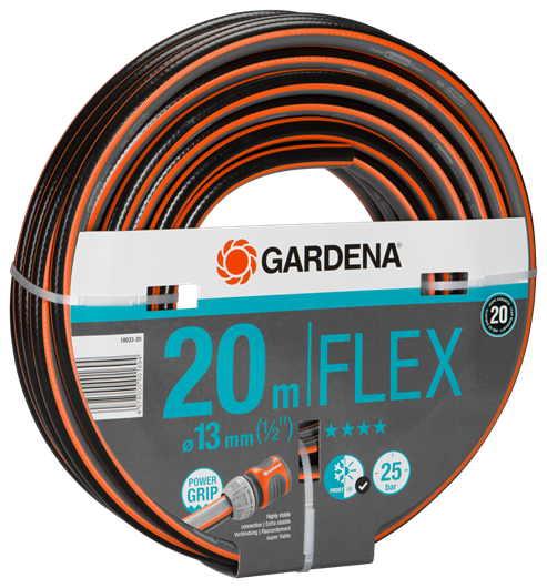 

Шланг GARDENA Flex 1/2" 20м, ПВХ, поливочный, армированный, d = 1/2" (13 мм), 20м (18033-20.000.00), Flex 1/2" 20м