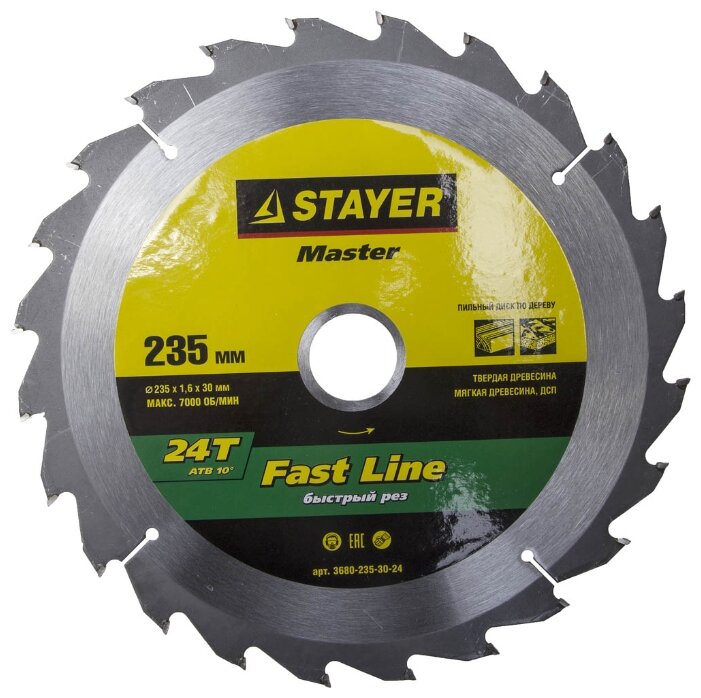 

Пильный диск STAYER FAST-Line, ⌀235мм x 30мм по дереву, быстрый, поперечный, продольный, 24T, 1шт. (3680-235-30-24)