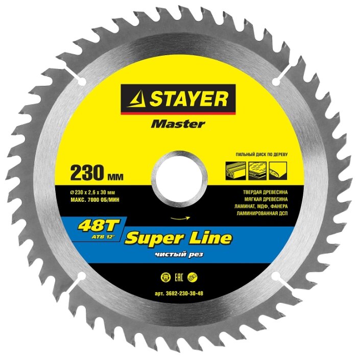 

Пильный диск STAYER SUPER-Line, ⌀23 см x 3 см по дереву, чистый рез, 48Т, 1 шт. (3682-230-30-48)