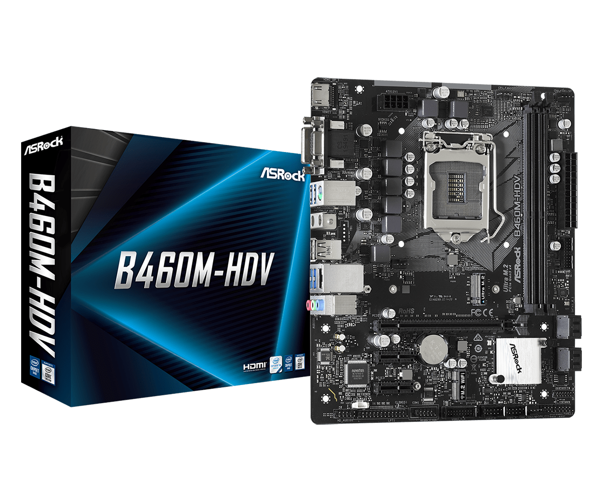

Материнская плата ASRock B460M-HDV, Socket1200, Intel B460, 2xDDR4, PCI-Ex16, 4SATA3, 7.1-ch, GLAN, 8USB 3.2, VGA, DVI, HDMI, mATX, Retail, B460M-HDV