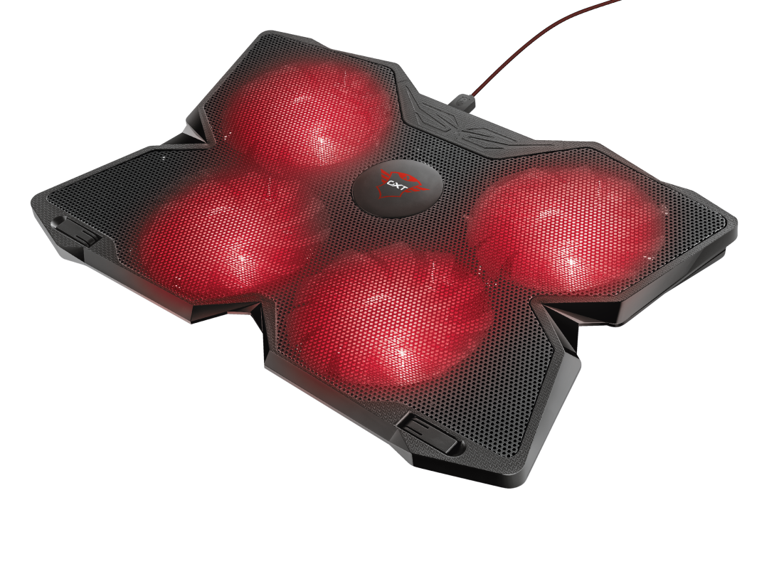 

Охлаждающая подставка для ноутбука 17.3" Trust GXT 278 Yozu, вентилятор: 4x120мм, красная подсветка, 2xUSB, пластик, металл, черный (20817), GXT 278 Yozu