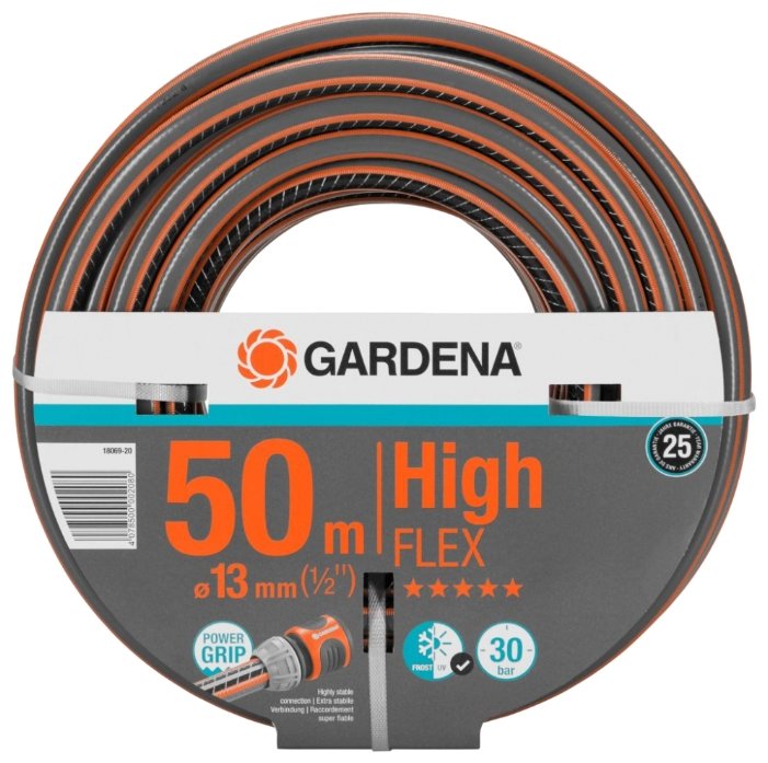 

Шланг GARDENA HighFLEX 1/2" 50 метров, ПВХ, поливочный, армированный, d = 1/2" (13 мм), 50м, 30 бар (18069-20.000.00), HighFLEX 1/2" 50 метров