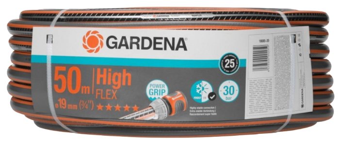 

Шланг GARDENA HighFLEX 3/4" 50 метров, ПВХ, поливочный, армированный, d = 3/4" (19 мм), 50м, 30 бар (18085-20.000.00), HighFLEX 3/4" 50 метров