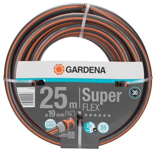 

Шланг GARDENA SuperFLEX 3/4" 25 метров, ПВХ, поливочный, армированный, d = 3/4" (19 мм), 25м, 35 бар (18113-20.000.00), SuperFLEX 3/4" 25 метров