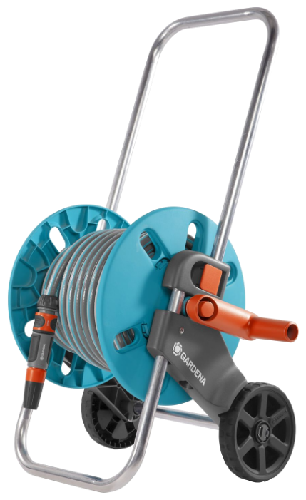 

Тележка GARDENA AquaRoll S со шлангом Classic , диаметр шланга 1/2" (13 мм), вместимость 40м, шланг в комплекте, ручное сматывание (18502-50.000.00), AquaRoll S со шлангом Classic