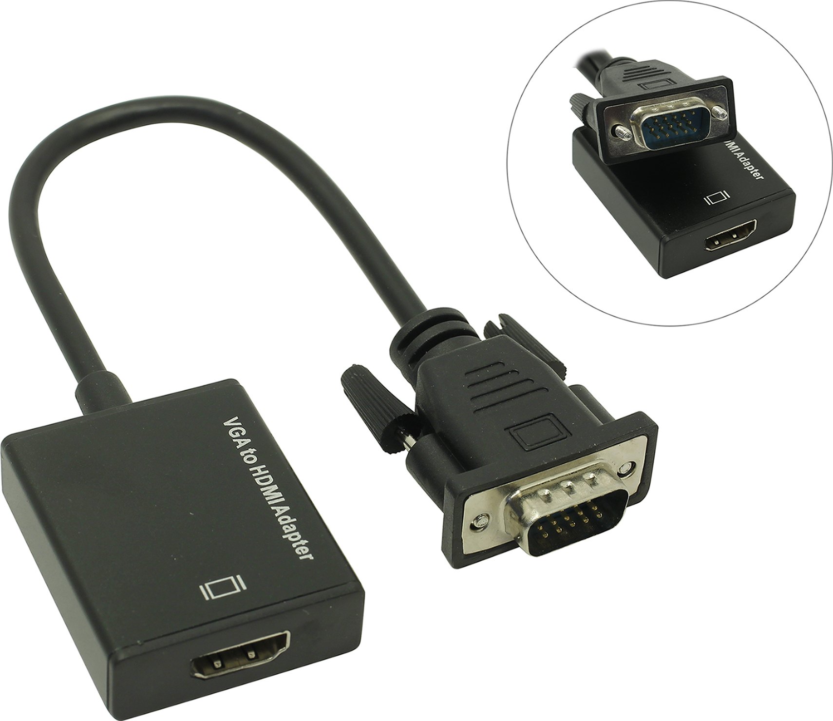 Конвертер Espada HCV0201, VGA(15M)-HDMI(19F)/Jack 3.5mm(F), черный (44083)