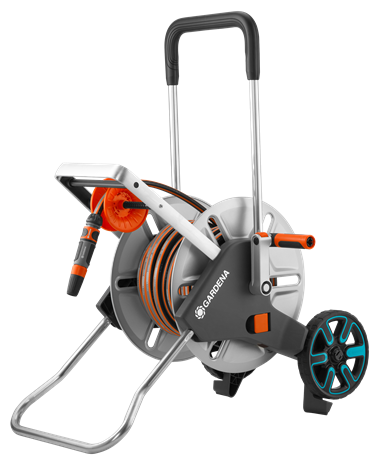 

Тележка GARDENA AquaRoll M Easy 25м , диаметр шланга 1/2" (13 мм), вместимость 25м, шланг в комплекте, ручное сматывание (18547-20.000.00), AquaRoll M Easy 25м